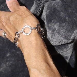 Authentic Swarovski Silver Rhodium Crystal Circle Link Bracelet Toggle Closure